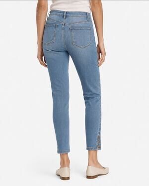 J Jill Denim Authentic Fit Slim Ankle Jeans Womens Sz 8 Blue Stretch Button Hem
